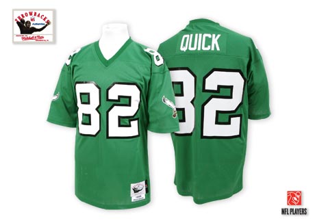 Men's Authentic Mike Quick Mitchell and Ness Jersey Midnight Green Home - #82 Throwback NFL Philadelphia Eagles